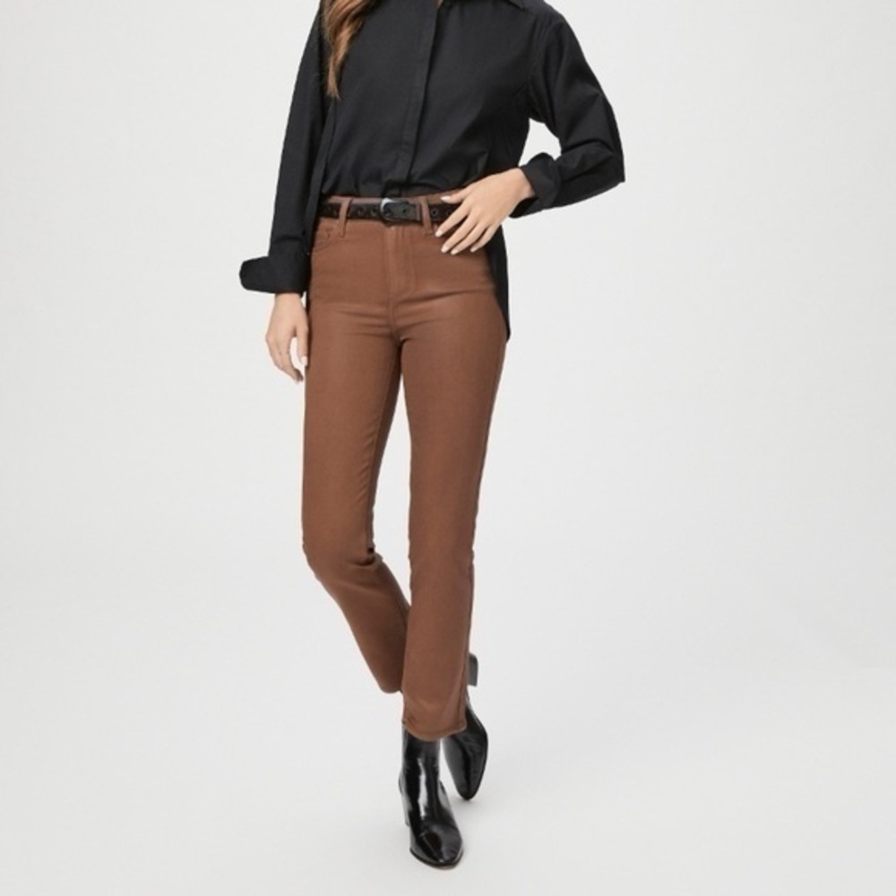 Paige brown coated Cindy straight leg pants